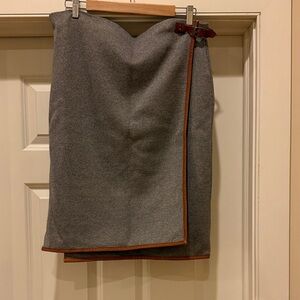 Ralph Lauren Gray Wrap Skirt with Brown LeatherTrim